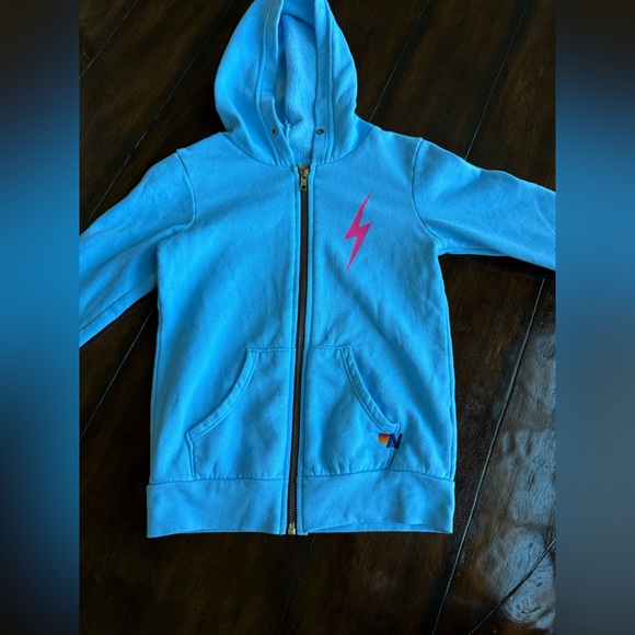 Aviator Nation Hoodie blue with pink bolt full zip size 6 - Picture 5 of 5